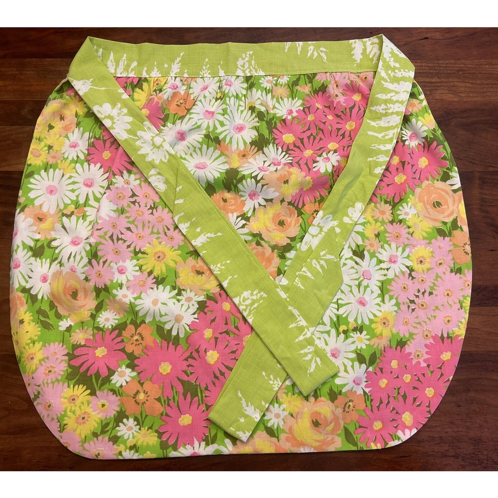 Vintage Half Apron Pink Flowers Organza with a White And Yellow Flowers- ￼ Retro